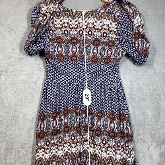 Anna Grace Dress Small Blue Boho Western Print Rayon Long Sleeve Lined - Picture 13 of 13